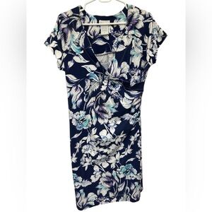 Soft Surroundings Women's Blue Floral Shapely Anywhere Faux Wrap Dress